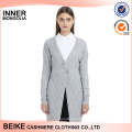 Women cashmere long style grey color cardigan sweater